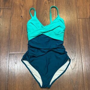 Teal and Dark Blue Women Swim One Piece